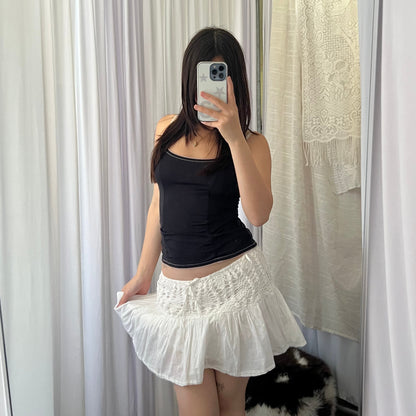 Spot White Crochet Drop Waist Mini Skirt