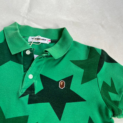 vintage bape a bathing ape green star print collared polo shirt
