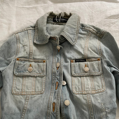 vintage dolce & gabbana light wash fitted denim crop jacket