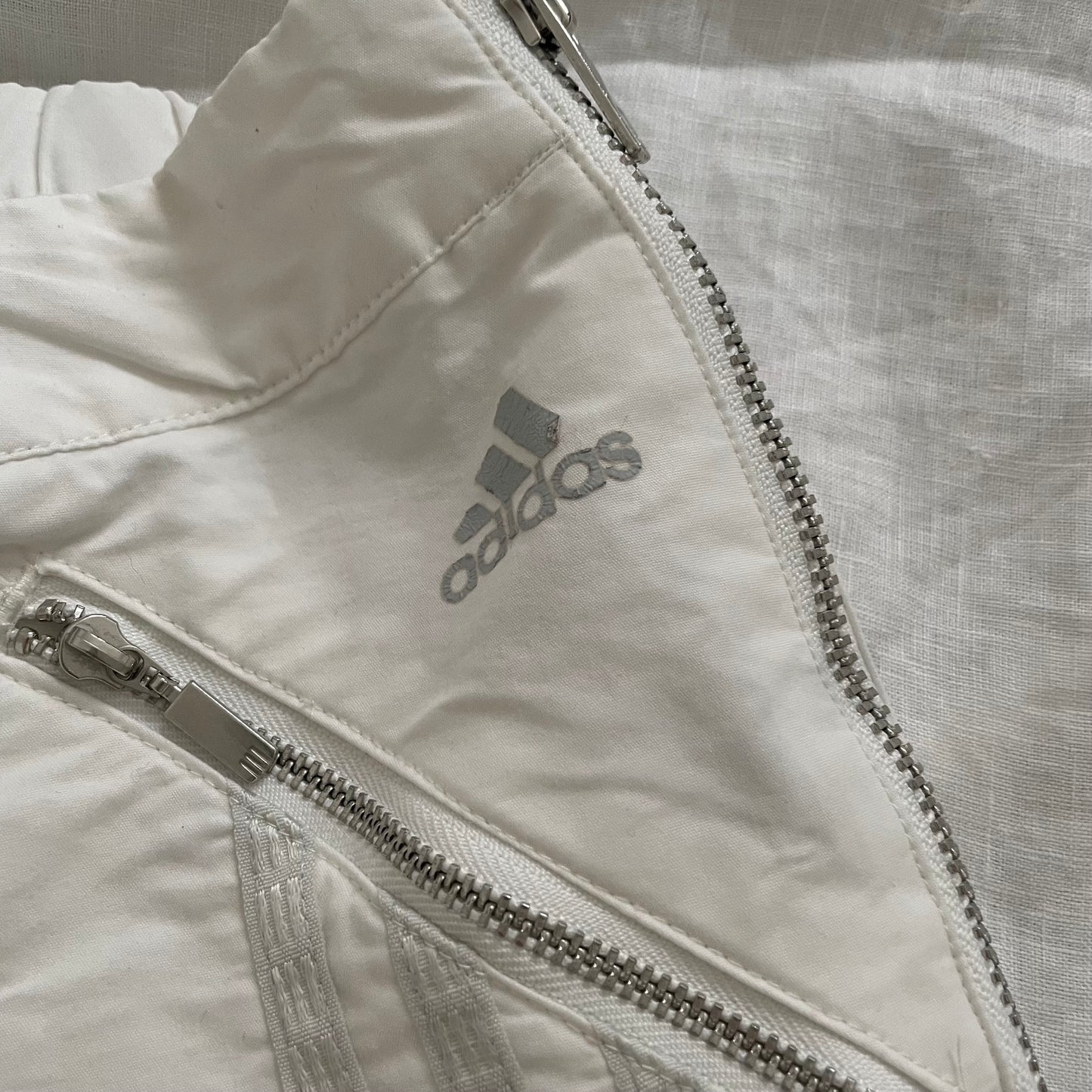 adidas 3/4 crop capri grey silver stripes and utility white trousers