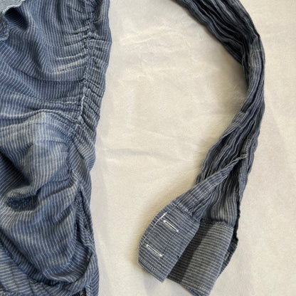 toy g romantic victorian blue grey pinstripe long sleeve collared ruched blouse shirt