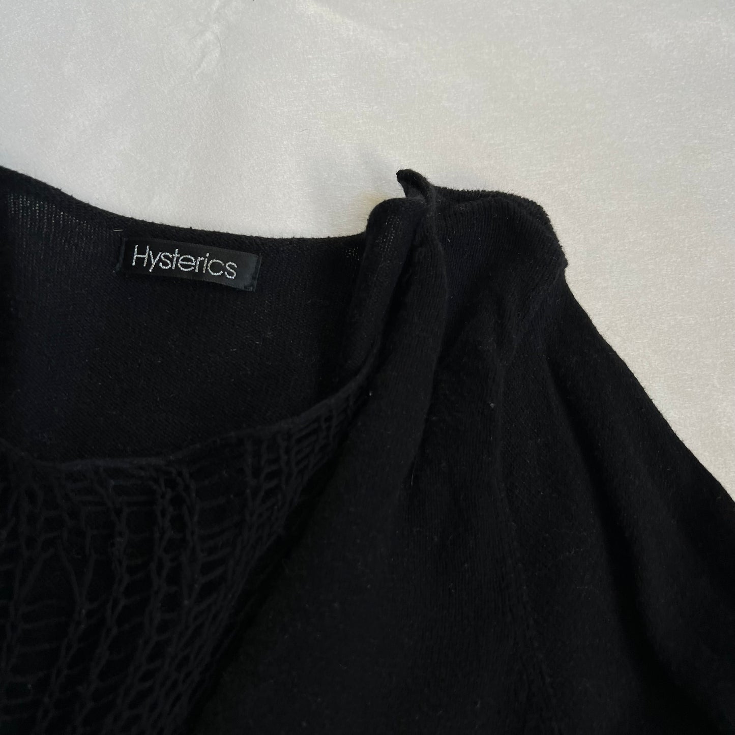 vintage hysterics rock and punk black long sleeve cobweb open distressed knit top