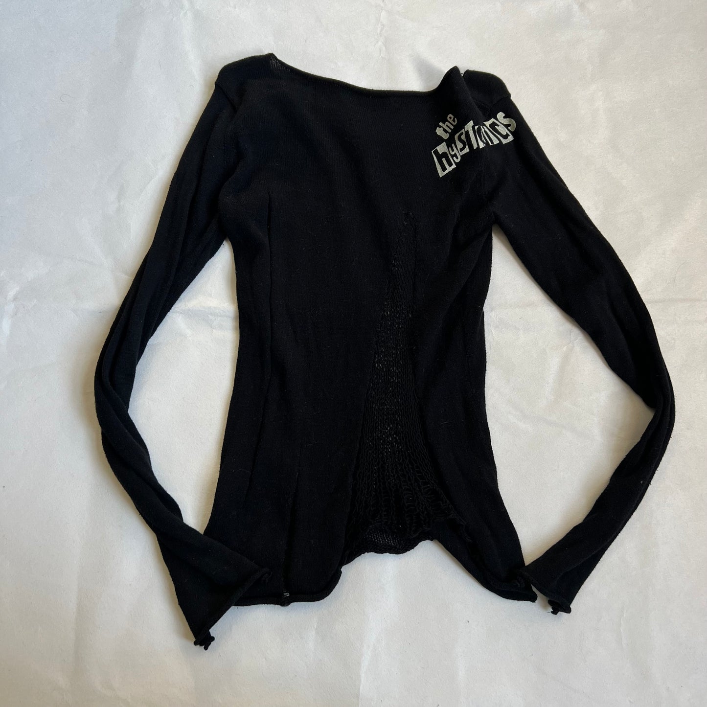 vintage hysterics rock and punk black long sleeve cobweb open distressed knit top