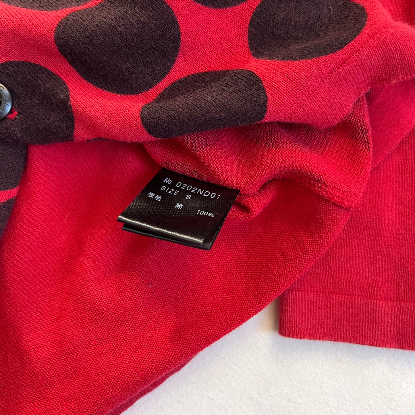 hysteric glamour faded raspberry red polka dot graphic long sleeve cardigan