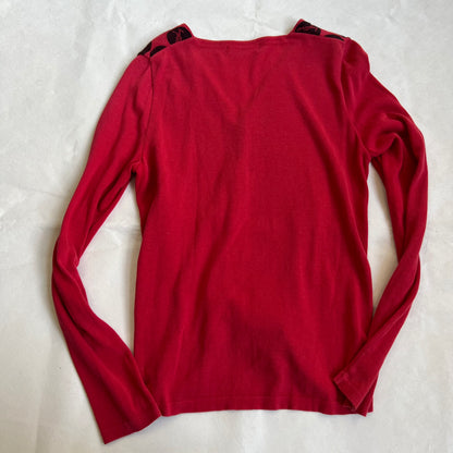 hysteric glamour faded raspberry red polka dot graphic long sleeve cardigan