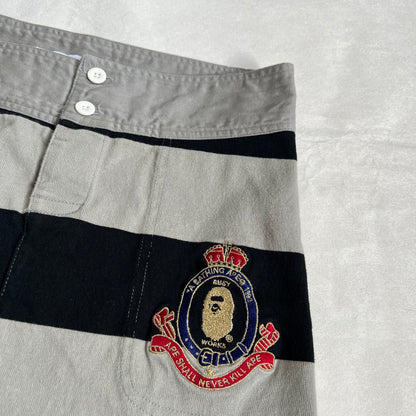 a bathing ape preppy greige black bape patch striped polo style mini skirt