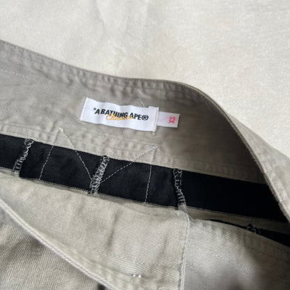 a bathing ape preppy greige black bape patch striped polo style mini skirt