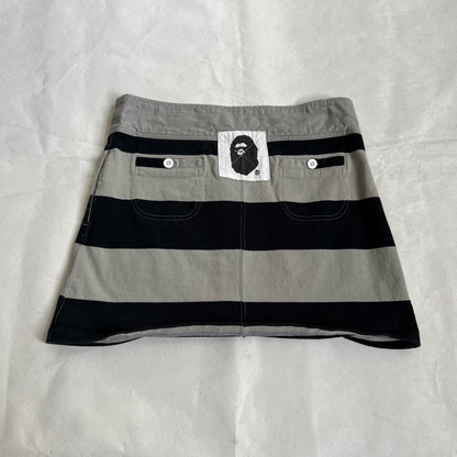 a bathing ape preppy greige black bape patch striped polo style mini skirt