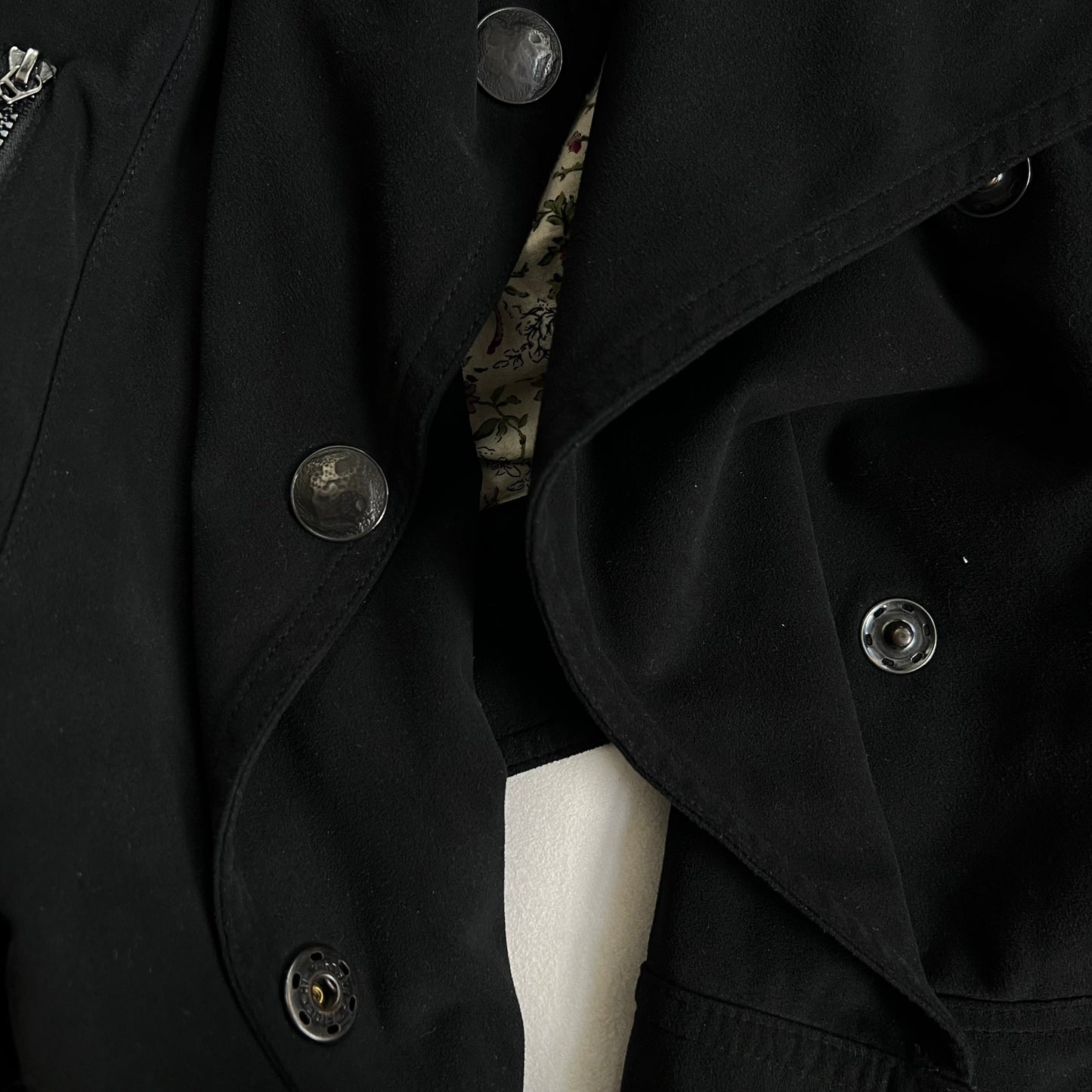 cop copine asymmetric black ruched button corpcore utility draped collar jacket