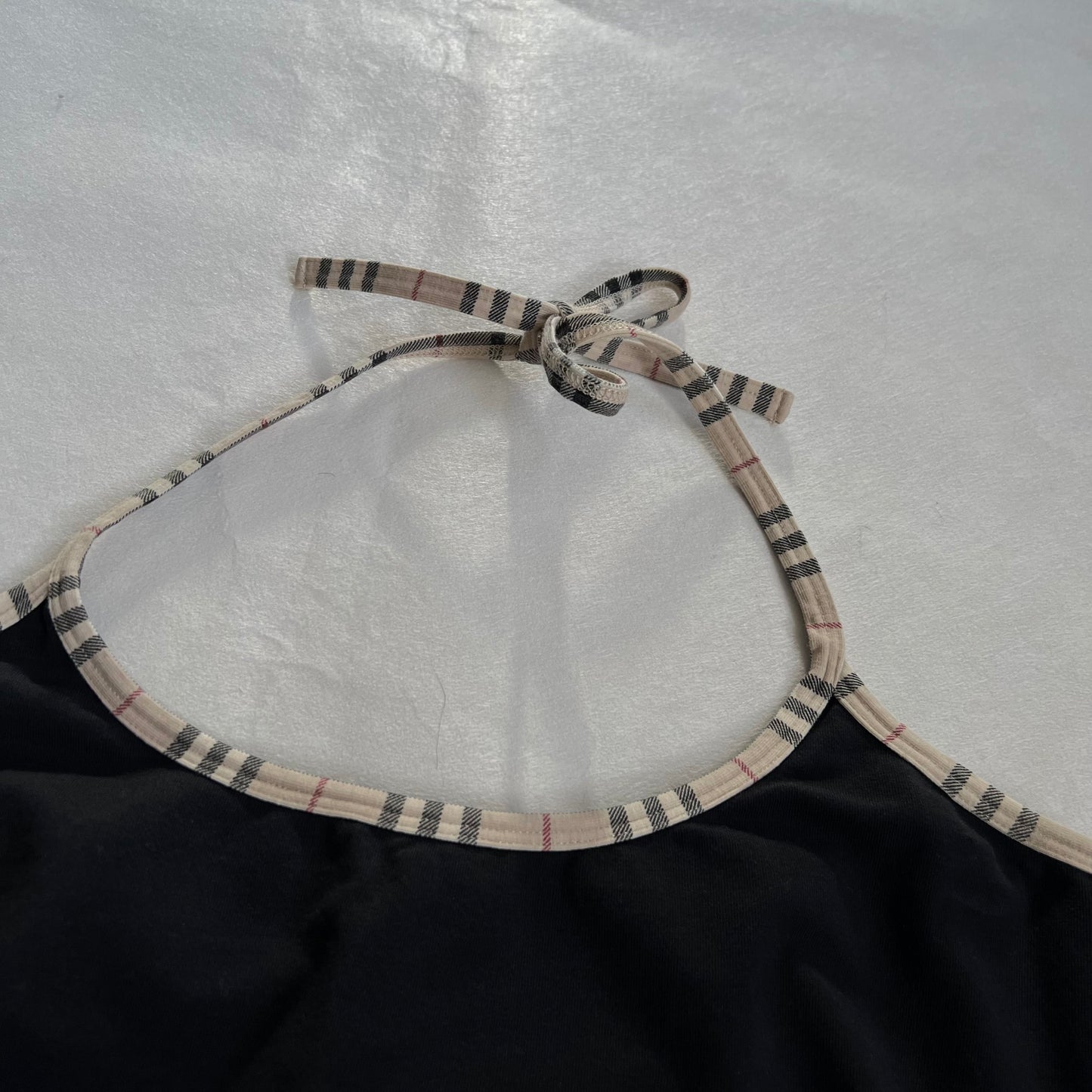 burberry black halterneck camisole with nova check ribbon strap