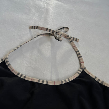 burberry black halterneck camisole with nova check ribbon strap