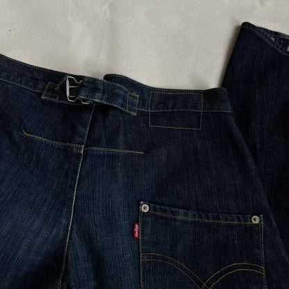 levi's engineered navy indigo back buckle 3d engineering wide leg baggy jeans