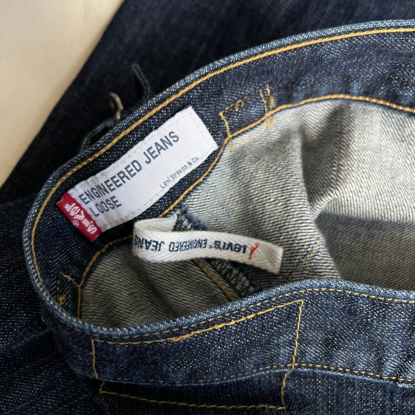 levi's engineered navy indigo back buckle 3d engineering wide leg baggy jeans