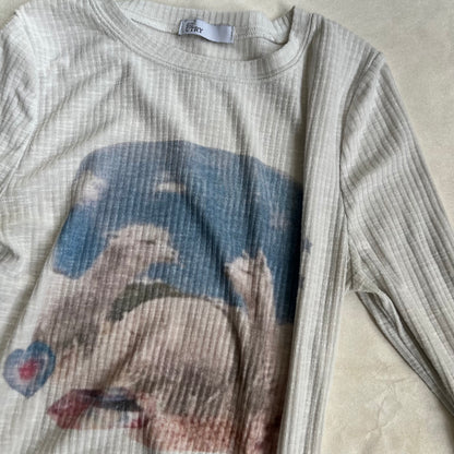 gdrutry faded alpaca graphic white ribbed long sleeve top