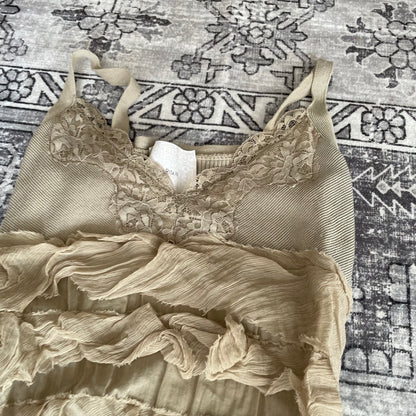 romantic boho western annarita n beige silk embroidery lace tiered ruffle mini dress