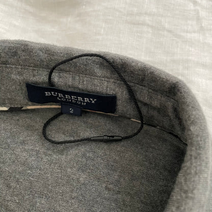burberry wrap style ruched asymmetric grey long sleeve collared top