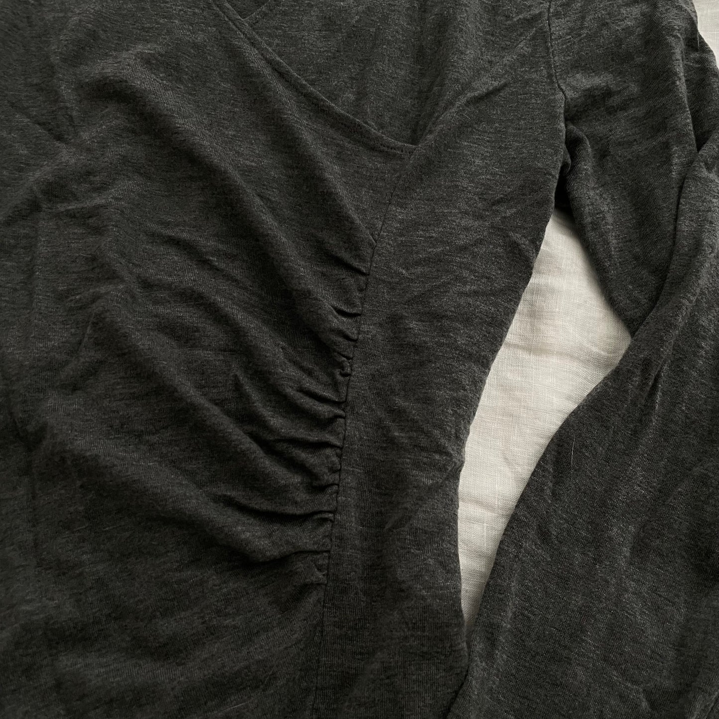 burberry wrap style ruched asymmetric grey long sleeve collared top