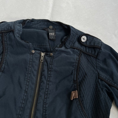vintage navy blue nu utility biking zip piping accent crop jacket