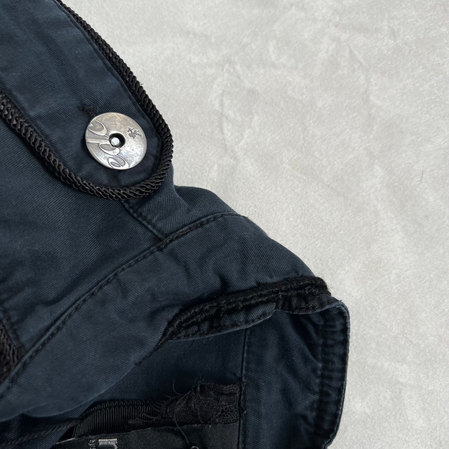 vintage navy blue nu utility biking zip piping accent crop jacket