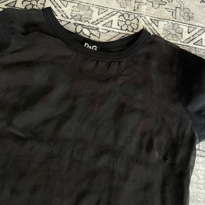 black dolce & gabbana (d&g) fitted sheer mesh front graphic shirt