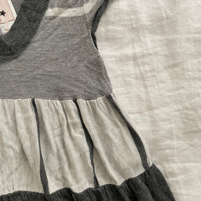 preppy balletcore kookai grey tone wool blend short sleeve babydoll top