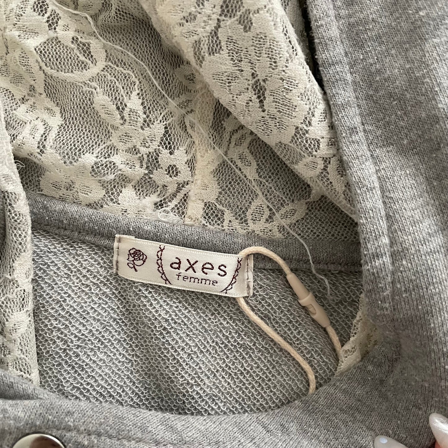 coquette grey asymmetric axes femmes white lace zip hoodie jacket