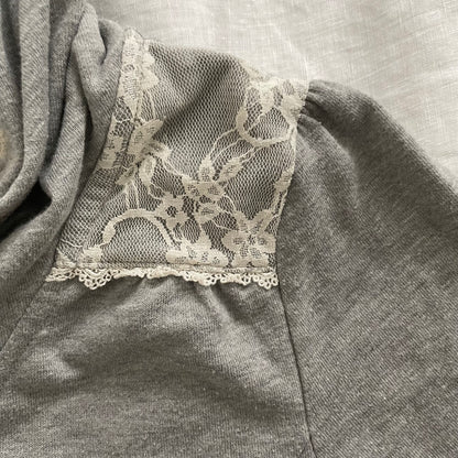 coquette grey asymmetric axes femmes white lace zip hoodie jacket