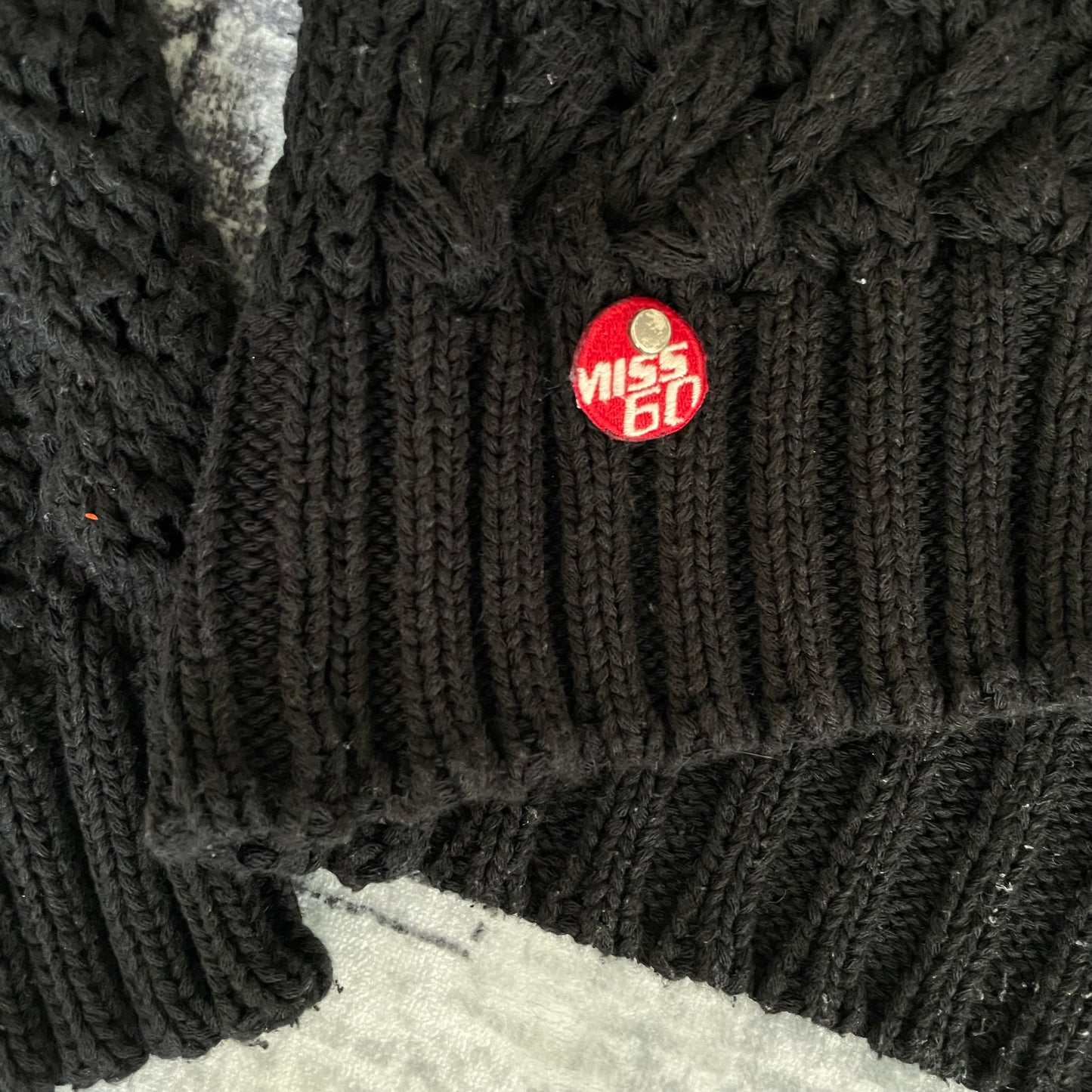 Miss Sixty黑色钩针重针织拉链开衫外套