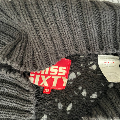 Miss Sixty黑色钩针重针织拉链开衫外套