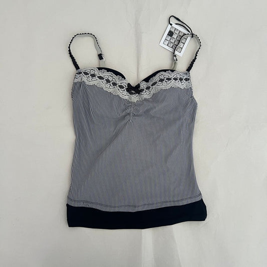 Jennyfer Striped Black Lacey Trim Balconette Bustier Corset Top