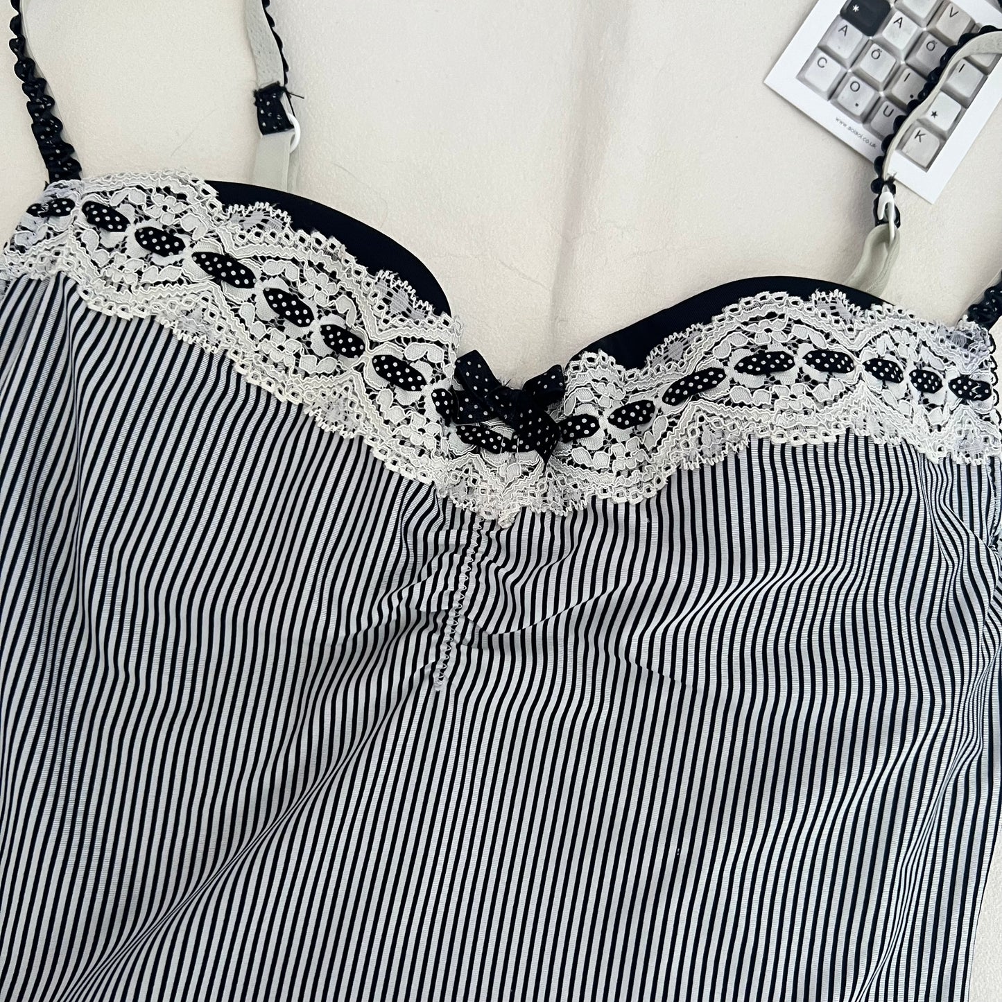 Jennyfer Striped Black Lacey Trim Balconette Bustier Corset Top