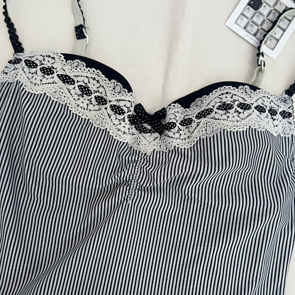 Jennyfer Striped Black Lacey Trim Balconette Bustier Corset Top