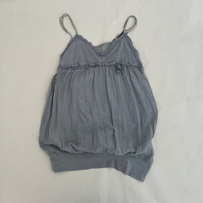 Dusty Blue Silk Lace Trim Babydoll Bubble Hem Tunic Camisole