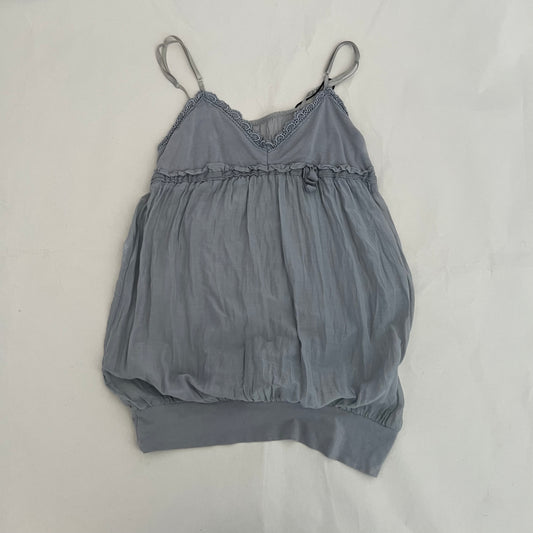 Dusty Blue Silk Lace Trim Babydoll Bubble Hem Tunic Camisole