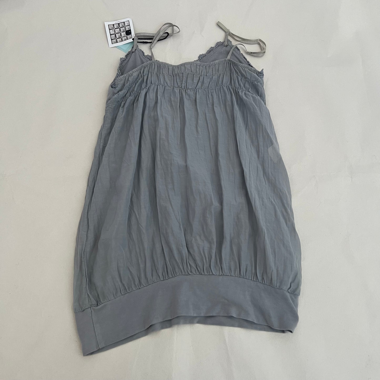 Dusty Blue Silk Lace Trim Babydoll Bubble Hem Tunic Camisole