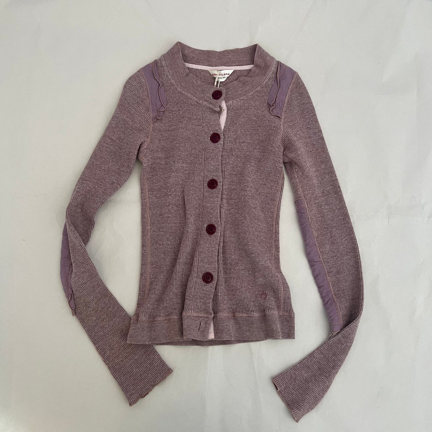 Americana Muted Pink Patch Work Waffle Knit Button Cardigan