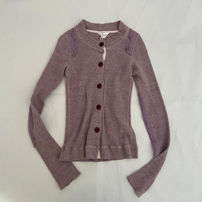 Americana Muted Pink Patch Work Waffle Knit Button Cardigan