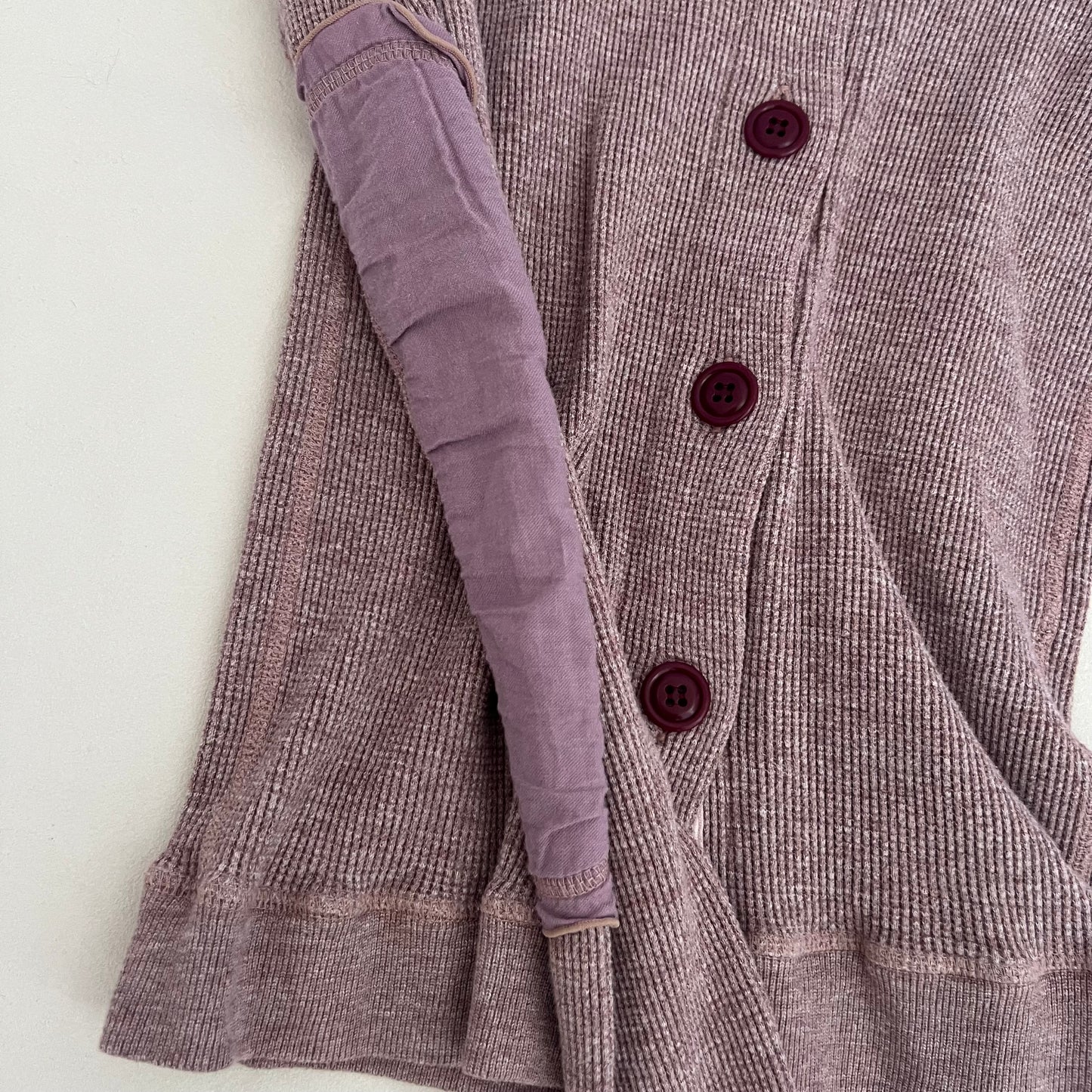 Americana Muted Pink Patch Work Waffle Knit Button Cardigan