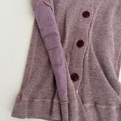 Americana Muted Pink Patch Work Waffle Knit Button Cardigan