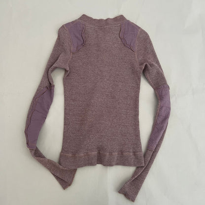 Americana Muted Pink Patch Work Waffle Knit Button Cardigan