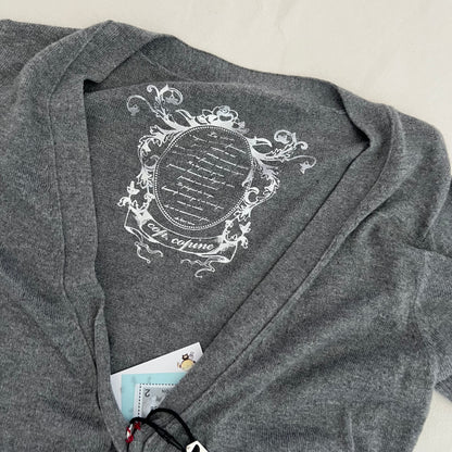 Grey Cop Copine White Ornate Graphic Zip Pocket Short Sleeve Cardigan Top
