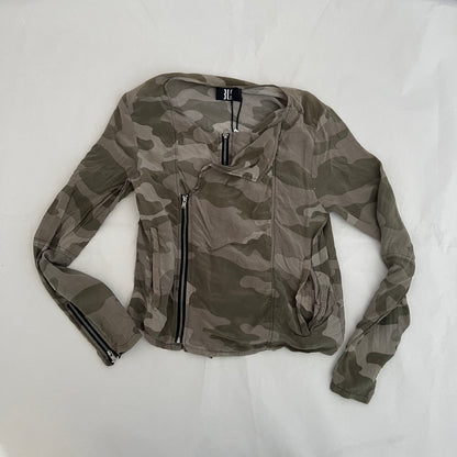 3L Khaki Camo Asymmetric Dual Zip Long Sleeve Jacket Top