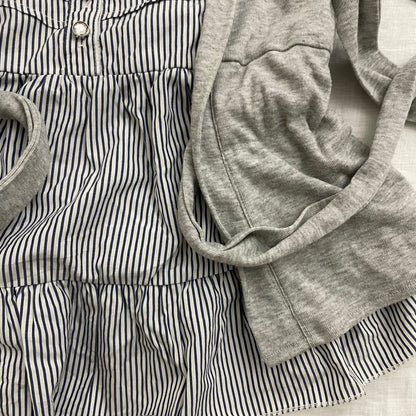 glam 2nd grey short sleeve faux layered cardigan striped babydoll top two in one