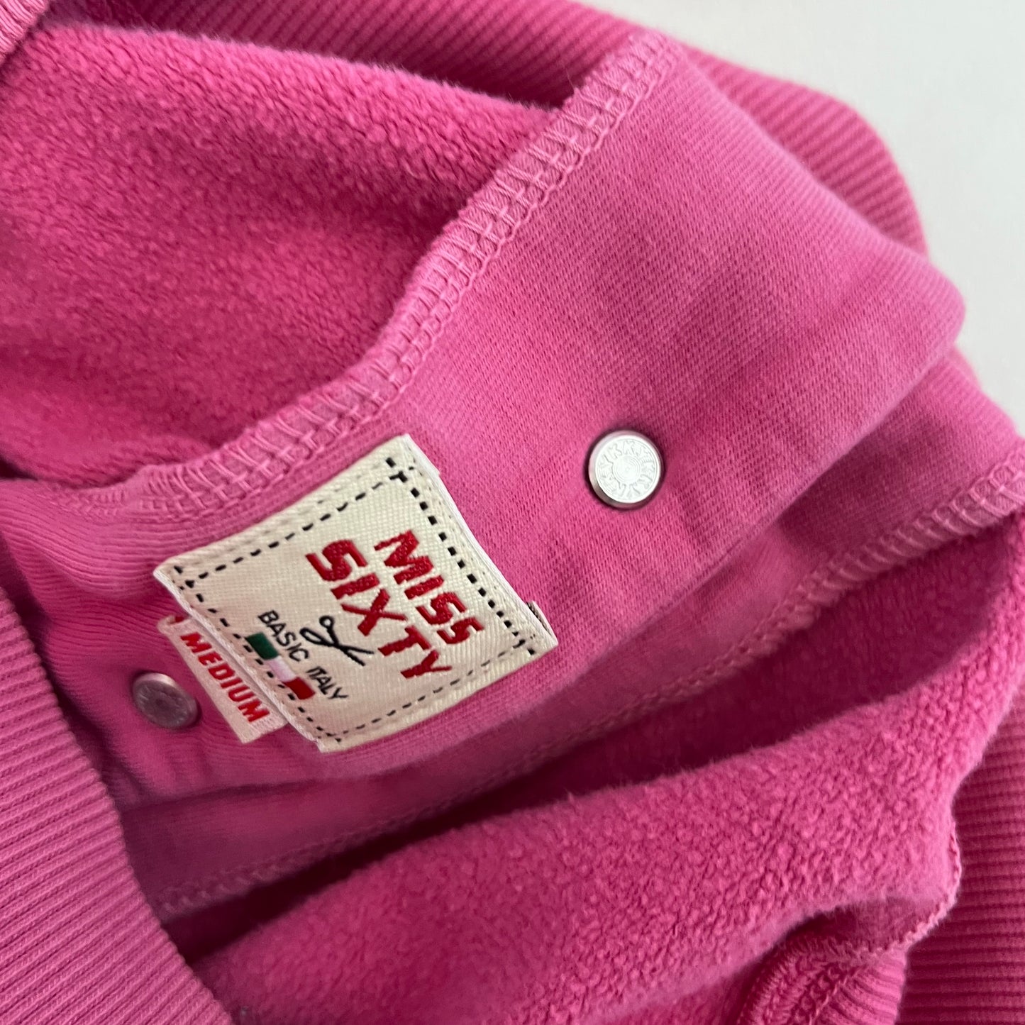 Miss Sixty Hot Pink Large Silver Button Off The Shoulder Half Sleeve Jersey Top