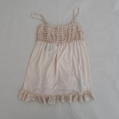 Gelato Pique Peach Ivory Pink Babydoll Ruched Frill Hem Camisole