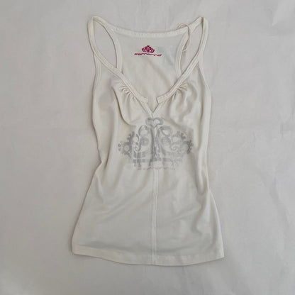 Fornarina White Silver Ornate Graphic Ribbed Vest Top