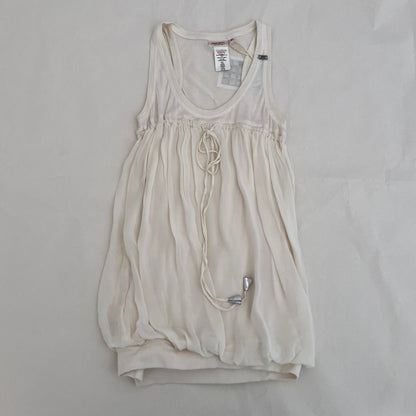 Miss Sixty White Ribbed Puff Hem Mixed Material Blouson Vest Top