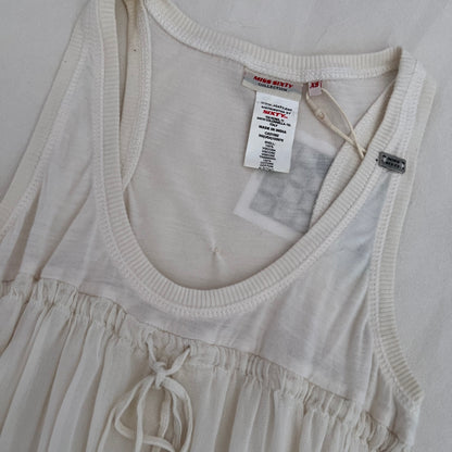 Miss Sixty White Ribbed Puff Hem Mixed Material Blouson Vest Top