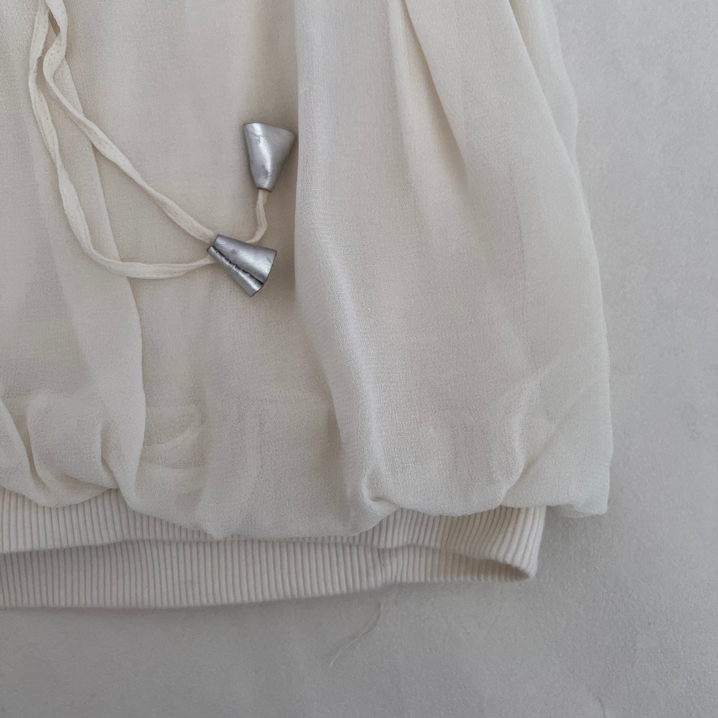 Miss Sixty White Ribbed Puff Hem Mixed Material Blouson Vest Top