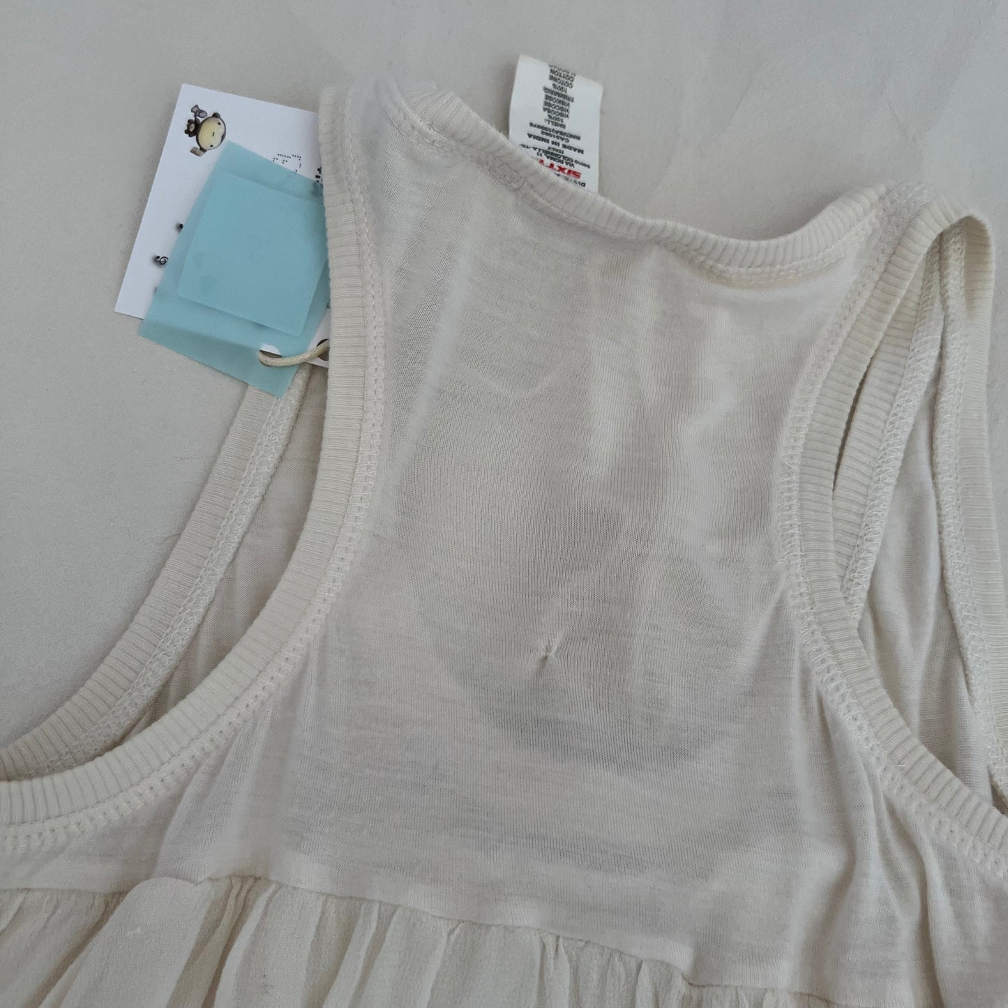 Miss Sixty White Ribbed Puff Hem Mixed Material Blouson Vest Top